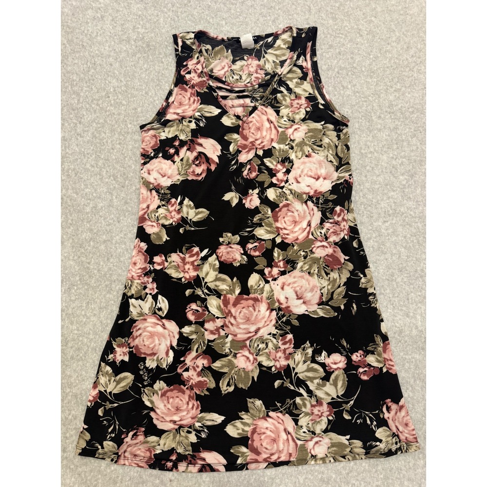 Vintage‎ Heimish USA Womens Floral Lattice V-Neck Sleeveless Mini Dress Small